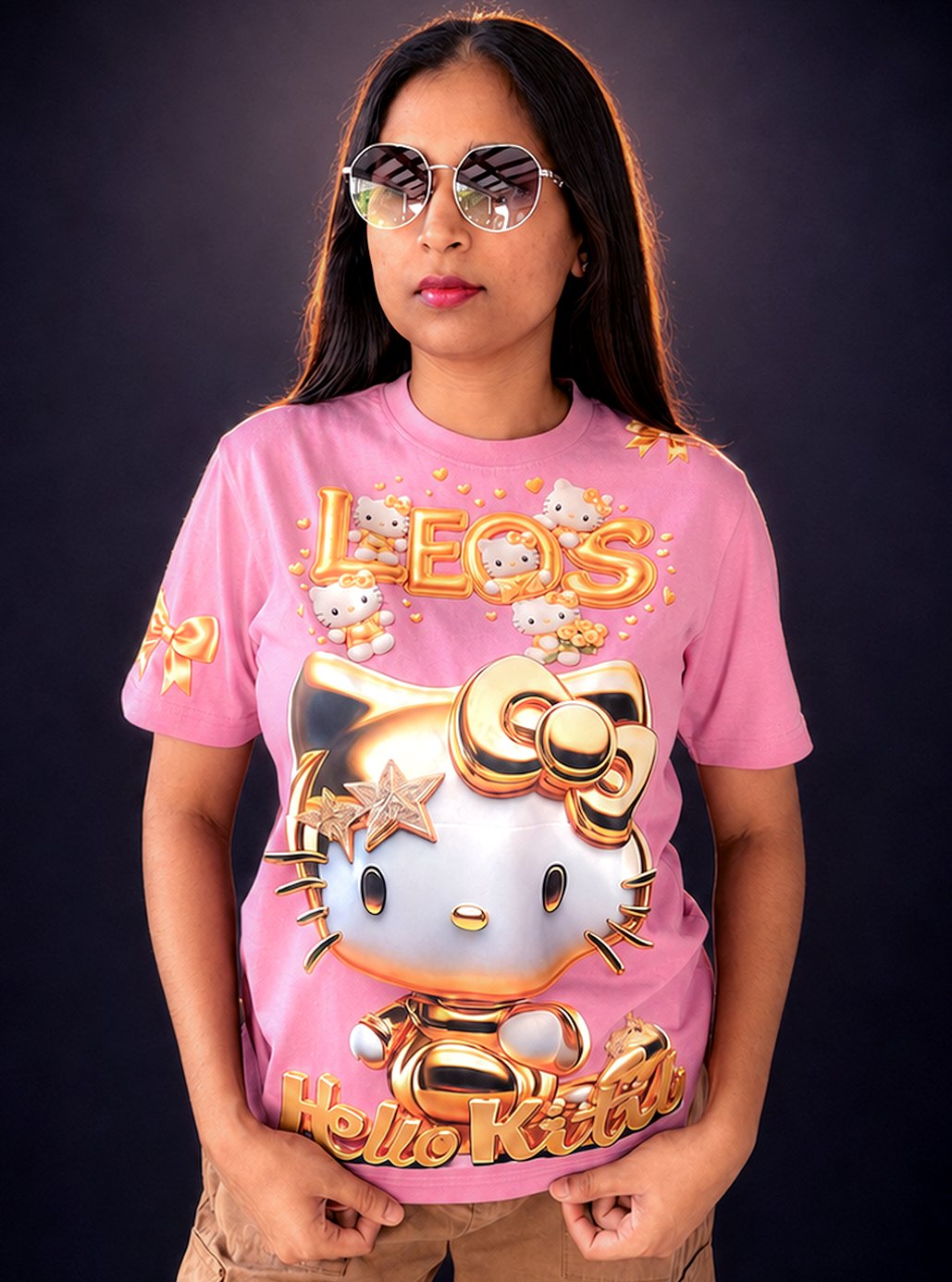 Golden Hello Kitty Premium Pink Premium Tshirts 👕 by Leos Wear