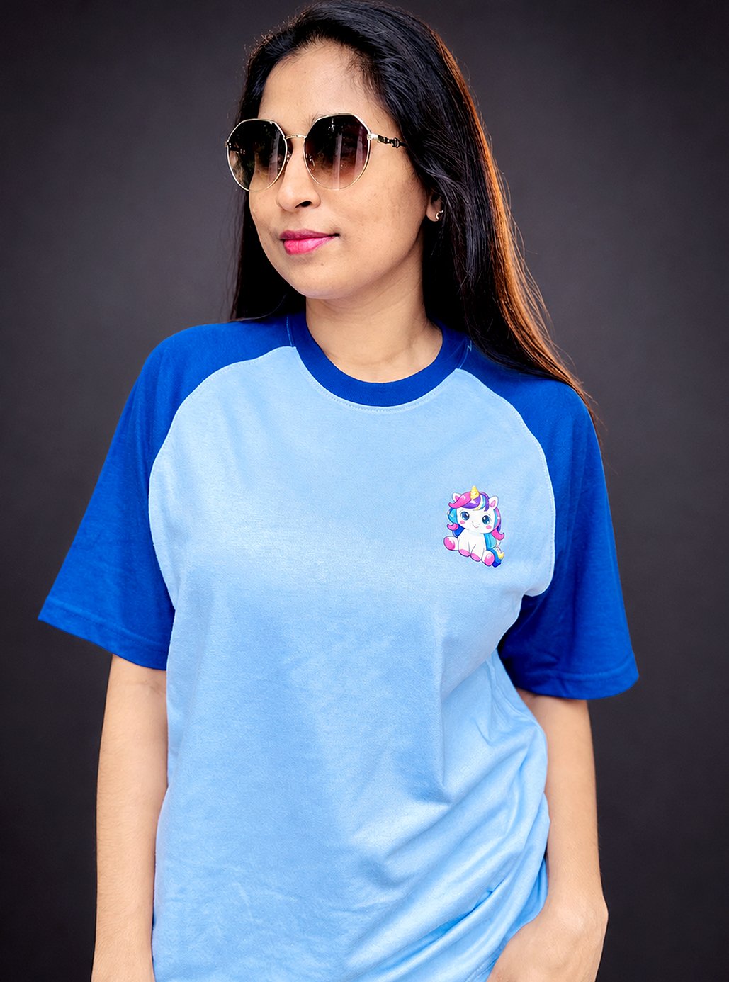 Raglan Powder Blue & Navy Blue Mini Mini Print Tshirts 👚 by Leos Wear