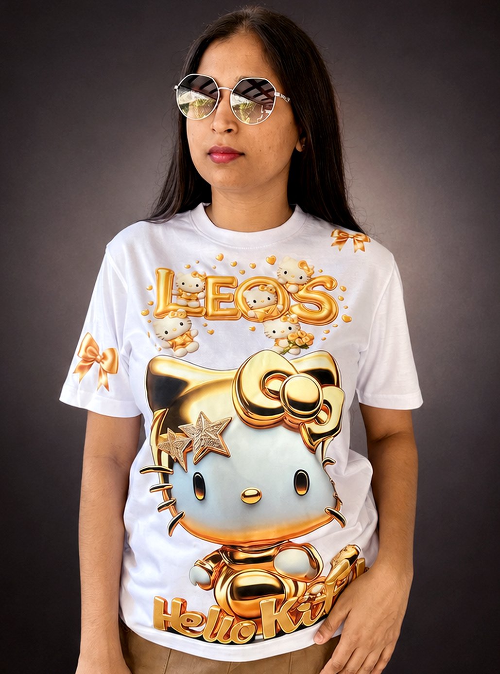 Golden Hello Kitty Premium White Premium Tshirts 👕 by Leos Wear