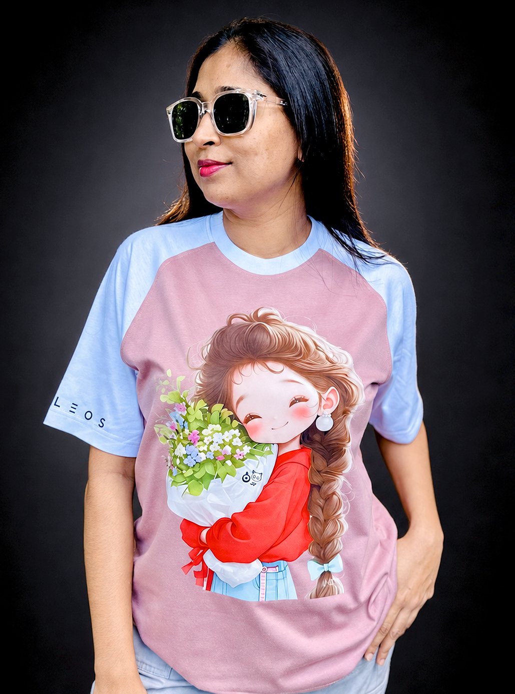 Raglan Salmon Pink Flower Girl A3 Size Printed T-shirts 🧥 by Leos Wear