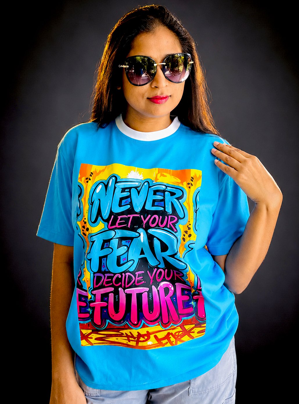 Never Fear Sky Blue A3 Size Printed T-shirts 🧥 by Leos Wear