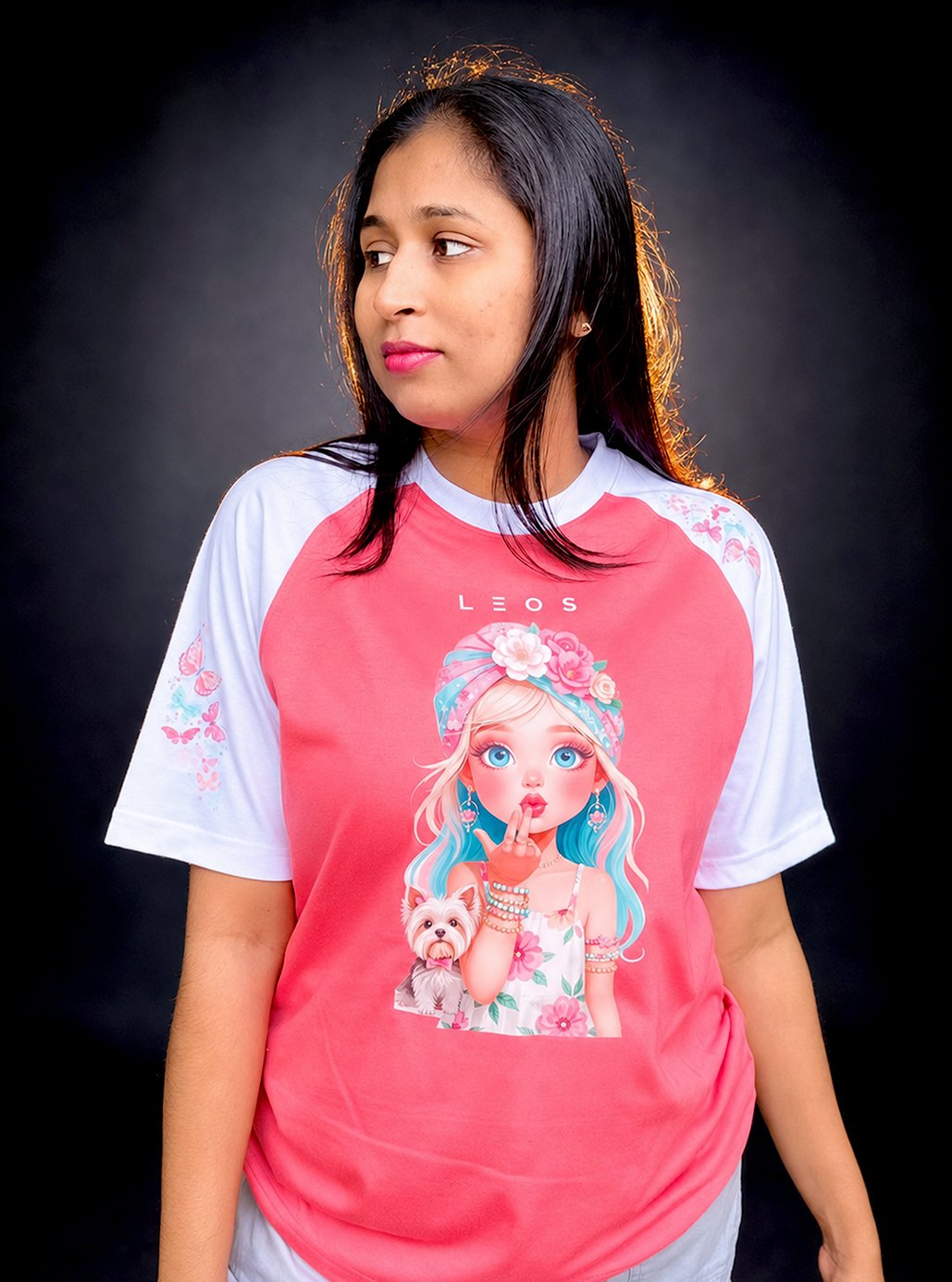 Raglan Peach Cute Girl A4 Size Printed Tshirts 💗 by Leos Wear