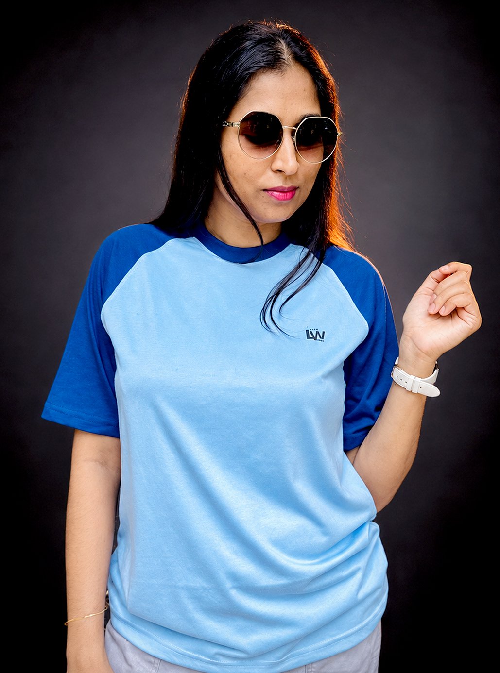 Raglan Powder Blue & Navy Blue Plain T-Shirt by Leos Wear