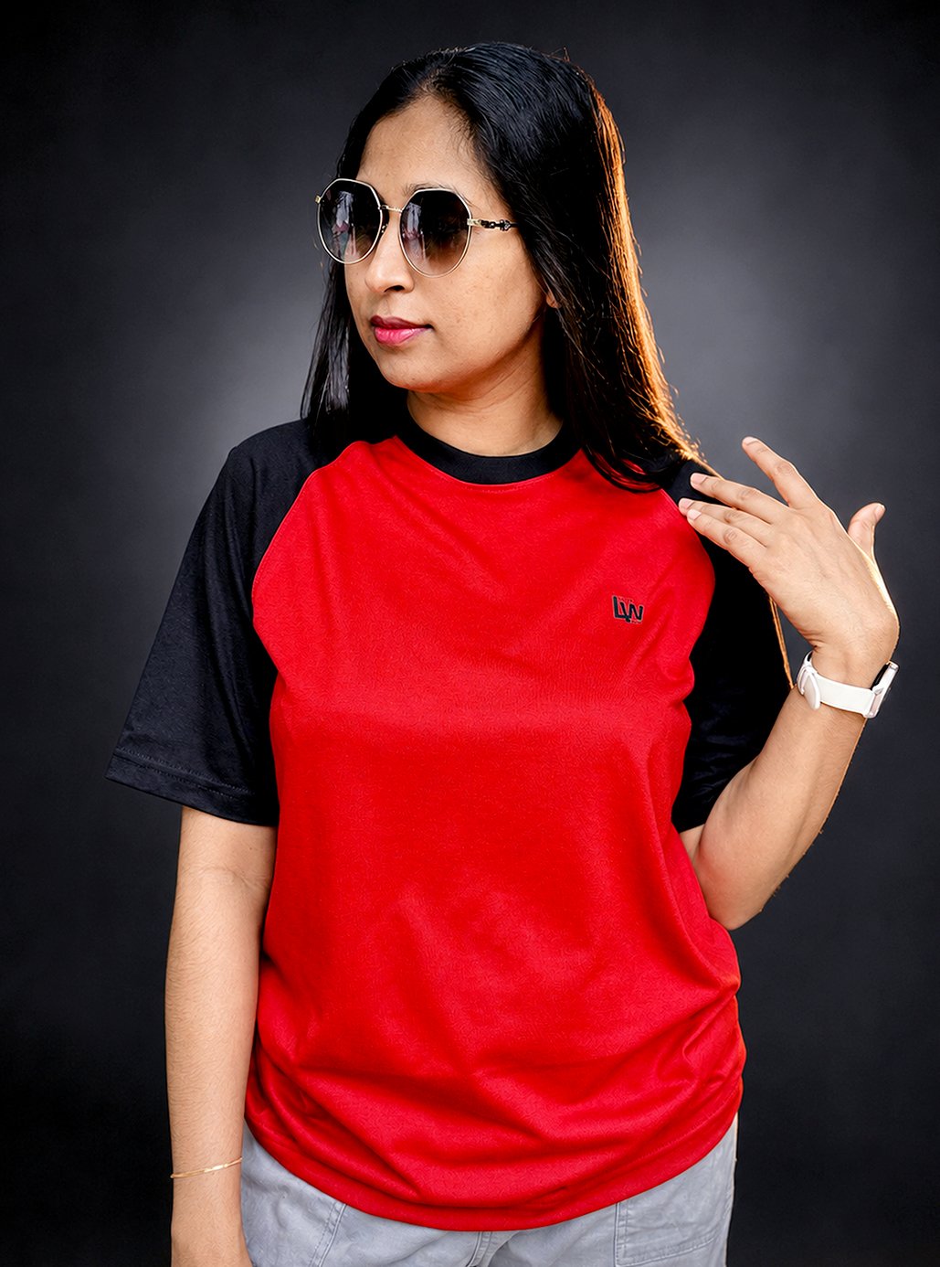 Raglan Red & Black Plain T-Shirt by Leos Wear