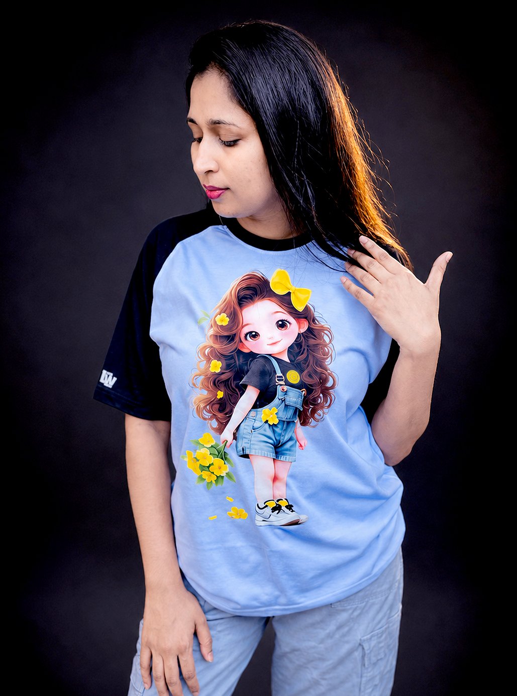 Raglan Black & White Yellow Girl A3 Size Printed T-shirts 🧥 by Leos Wear