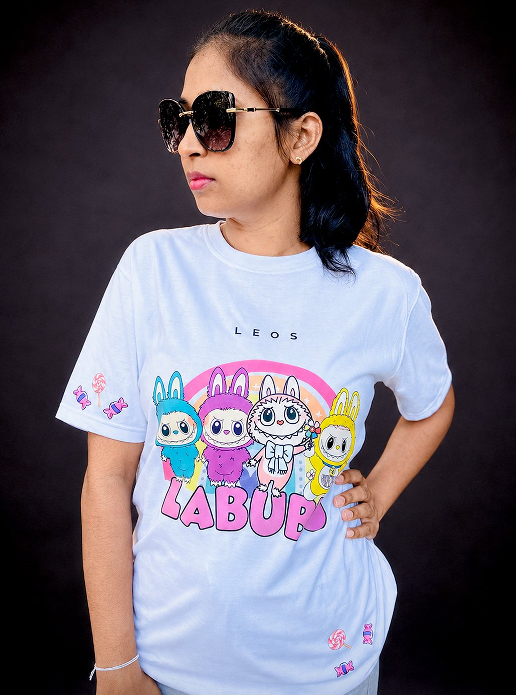 White Rainbow Labubu A4 Size Printed Tshirts 💗 by Leos Wear