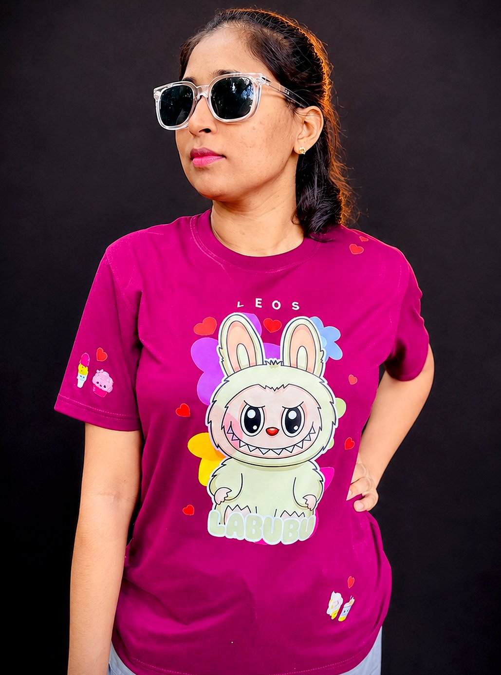 Maroon Labubu A4 Size Printed Tshirts 💗 by Leos Wear
