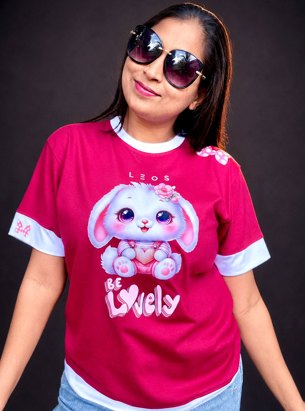 White Line Maroon Bunny A4 Size Printed Tshirts 💗 by Leos Wear