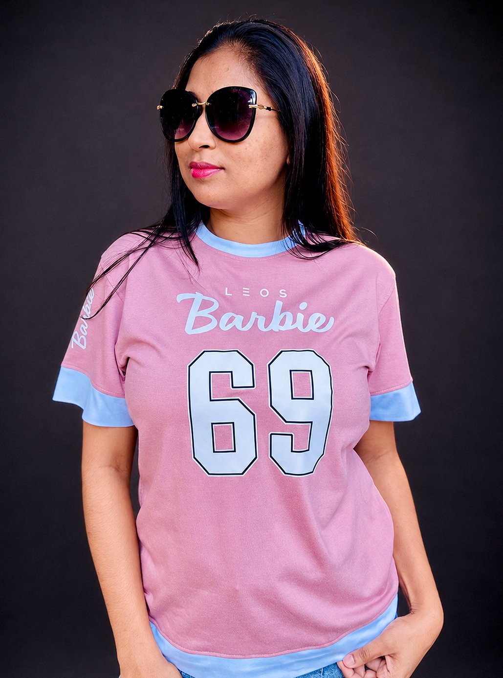 White Line Salmon Pink Barbie 69 A4 Size Printed Tshirts 💗 by Leos Wear