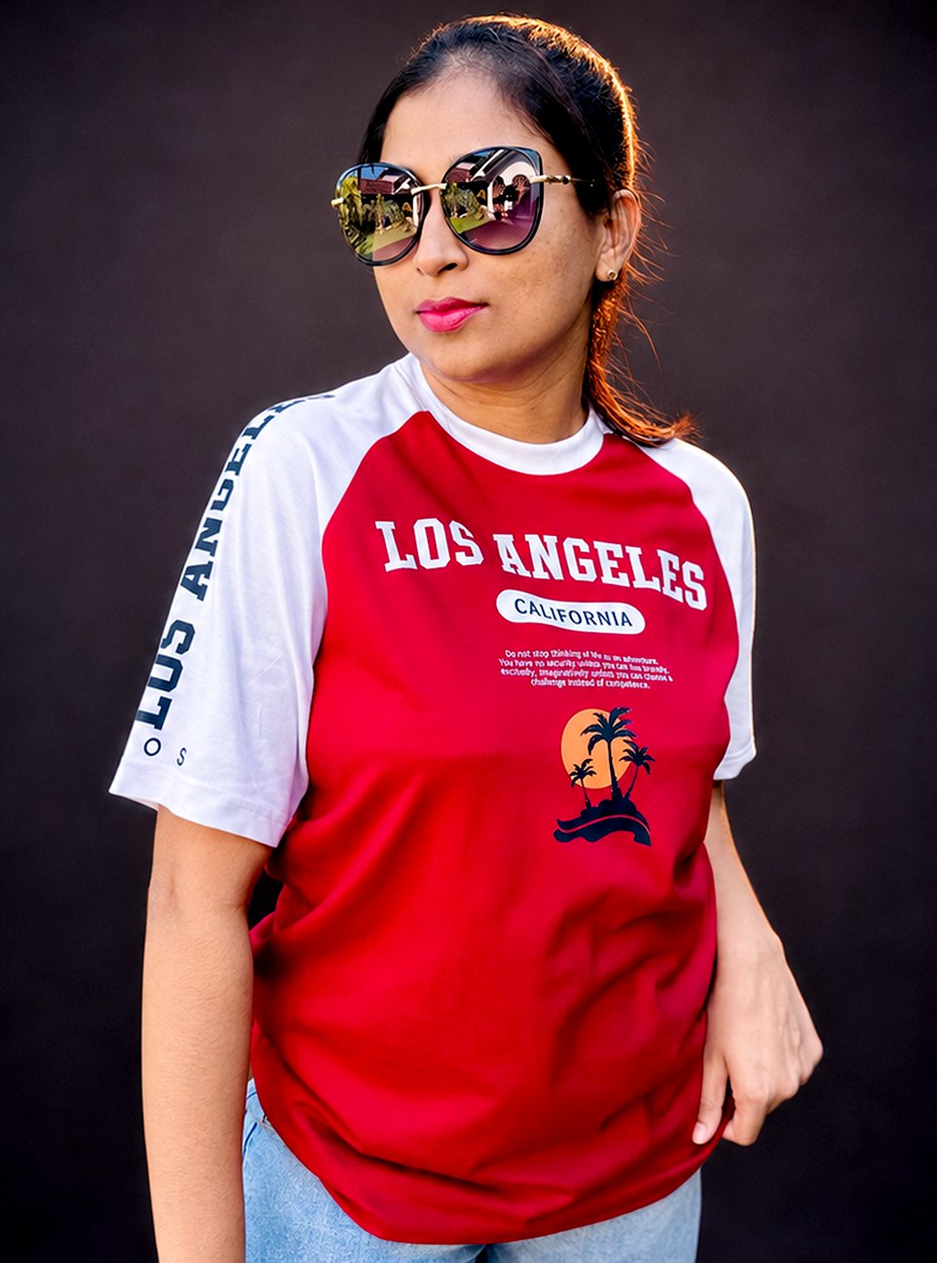 Raglan Maroon Los Angeles A4 Size Printed Tshirts 💗 by Leos Wear