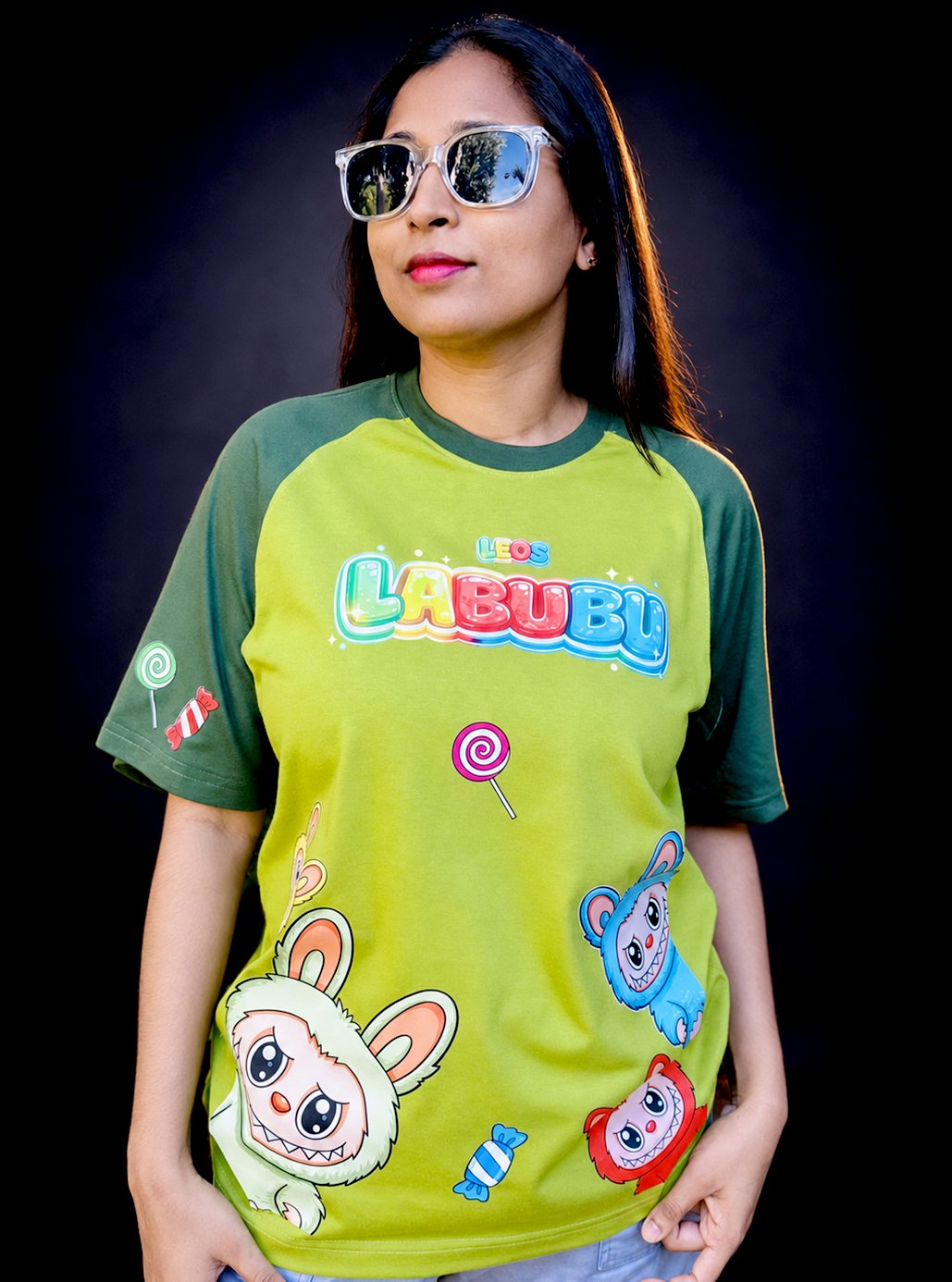 Raglan Apple & Army Green Labubu A3 Size Printed T-shirts 🧥 by Leos Wear