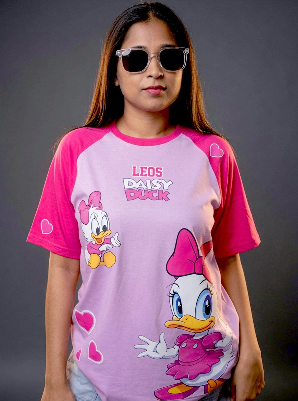 Raglan Pink & Magenta Daisy Duck A3 Size Printed T-shirts 🧥 by Leos Wear