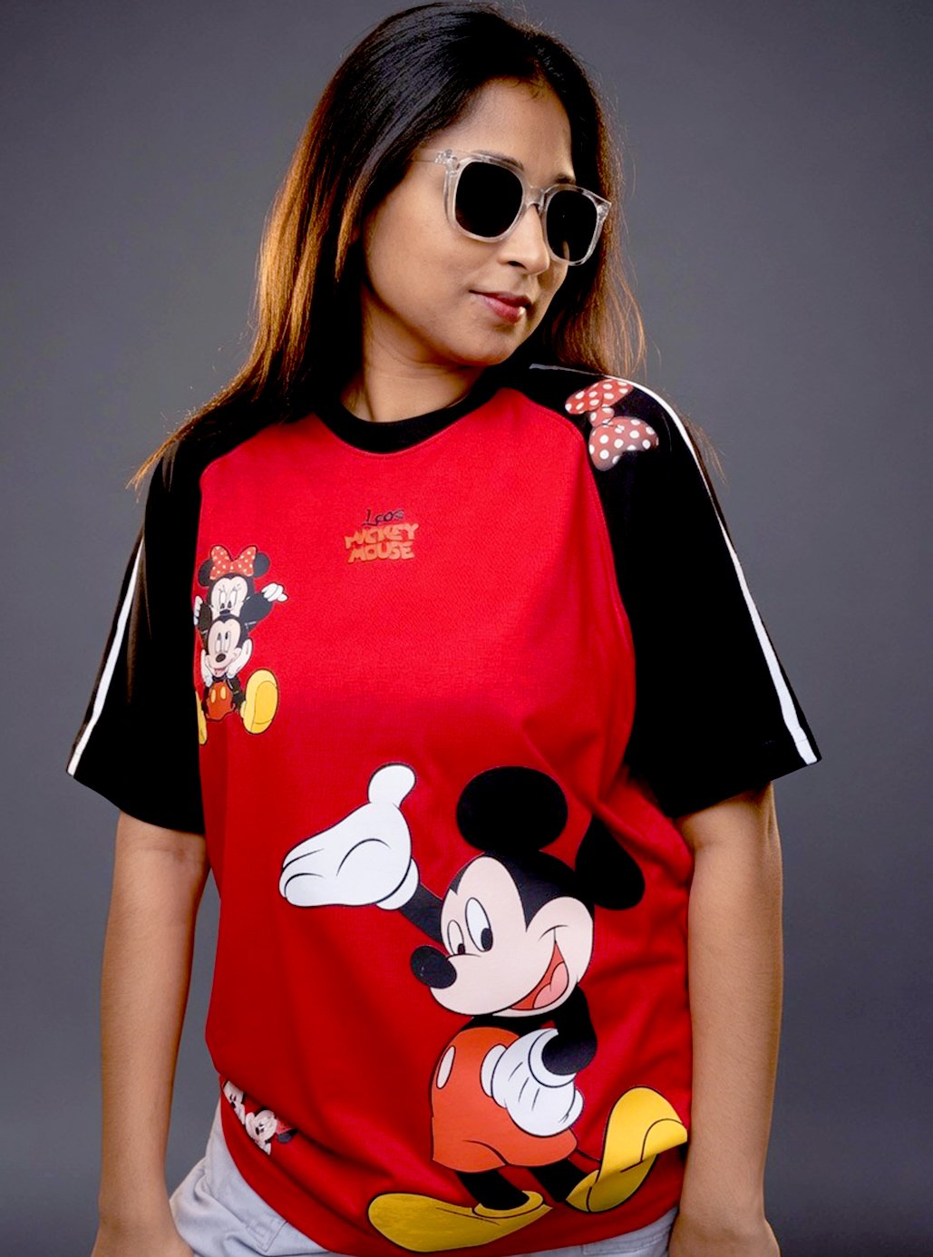 Raglan Red & Black Mickey Mouse A3 Size Printed T-shirts 🧥 by Leos Wear