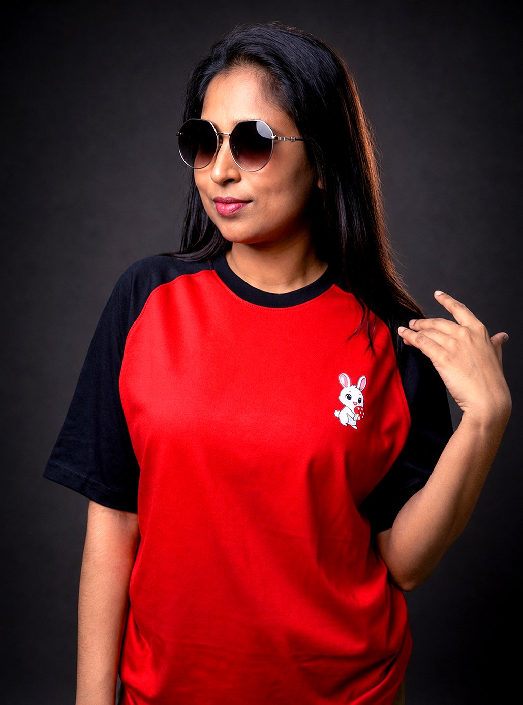 Red & Black Raglan Mini Mini Print Tshirts 👚 by Leos Wear